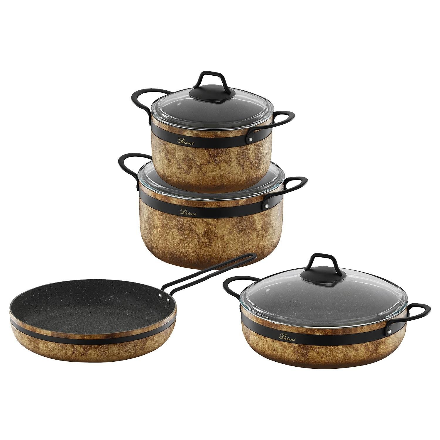 Brioni Royal Stone 7 Parça Kaplan Gözü&siyah Taş Granit Tencere Seti
