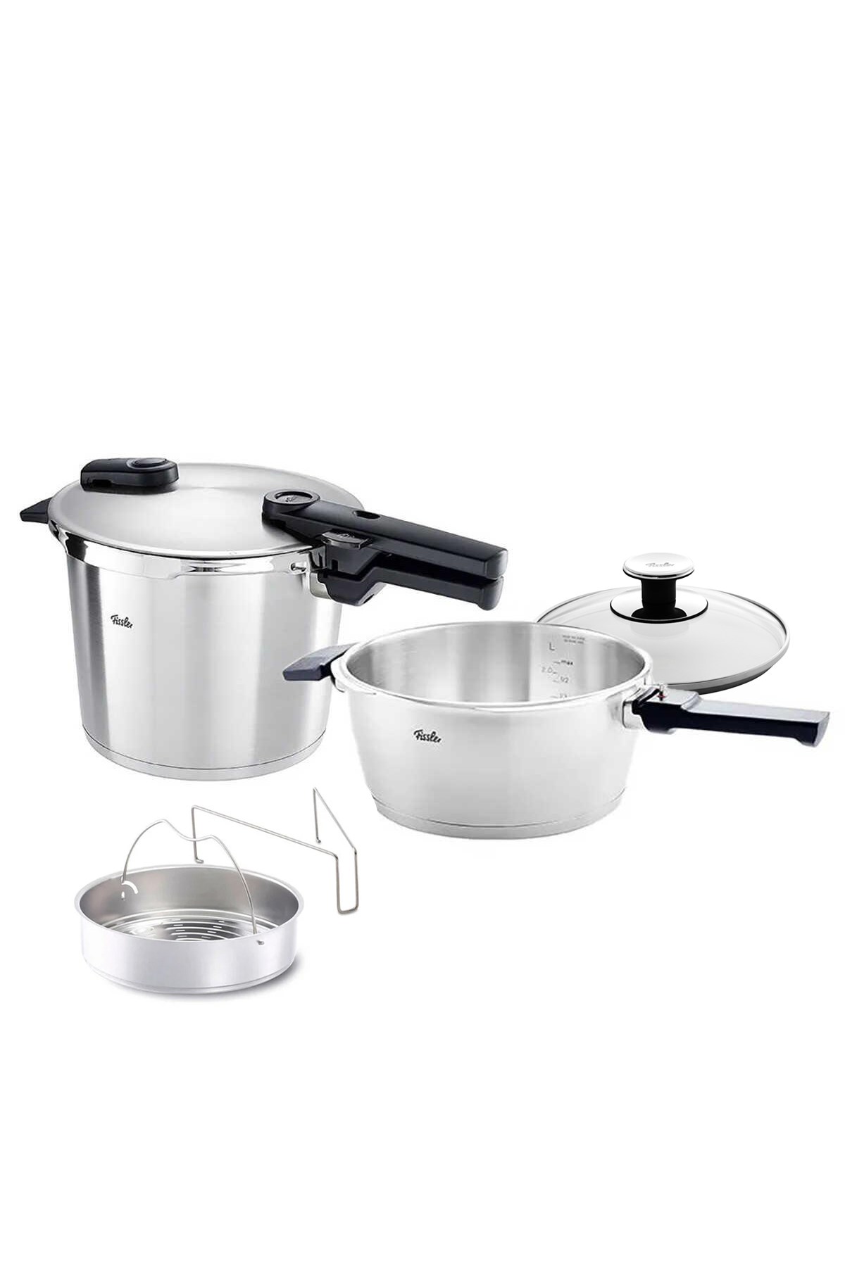 Fissler Vitaquick Premium 6+3,5 Litre Düdüklü Tencere + Buharda Pişirme Aparatı