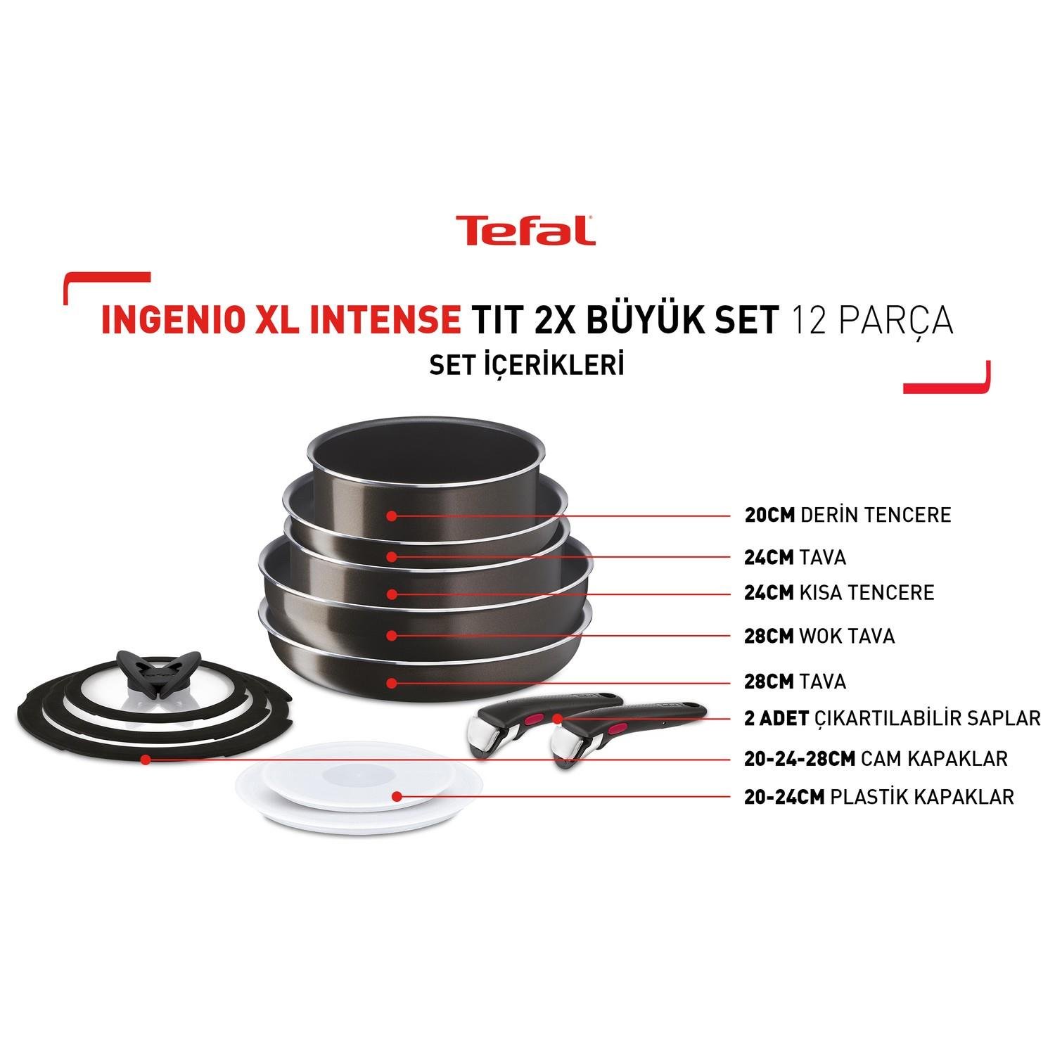 Tefal L15096 Ingenio Titanyum 2X XL Intense Büyük Tava ve Tencere Seti 12 Parça - 2100129599