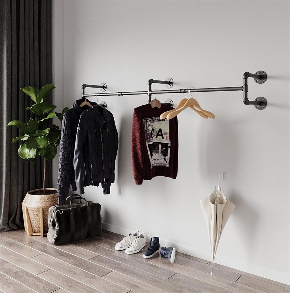 AskıTena Dekor Rustic Dekor Endüstriyel Demir Boru Tasarım Mağaza Elbise Askısı Tavan veya Duvar Askılığı