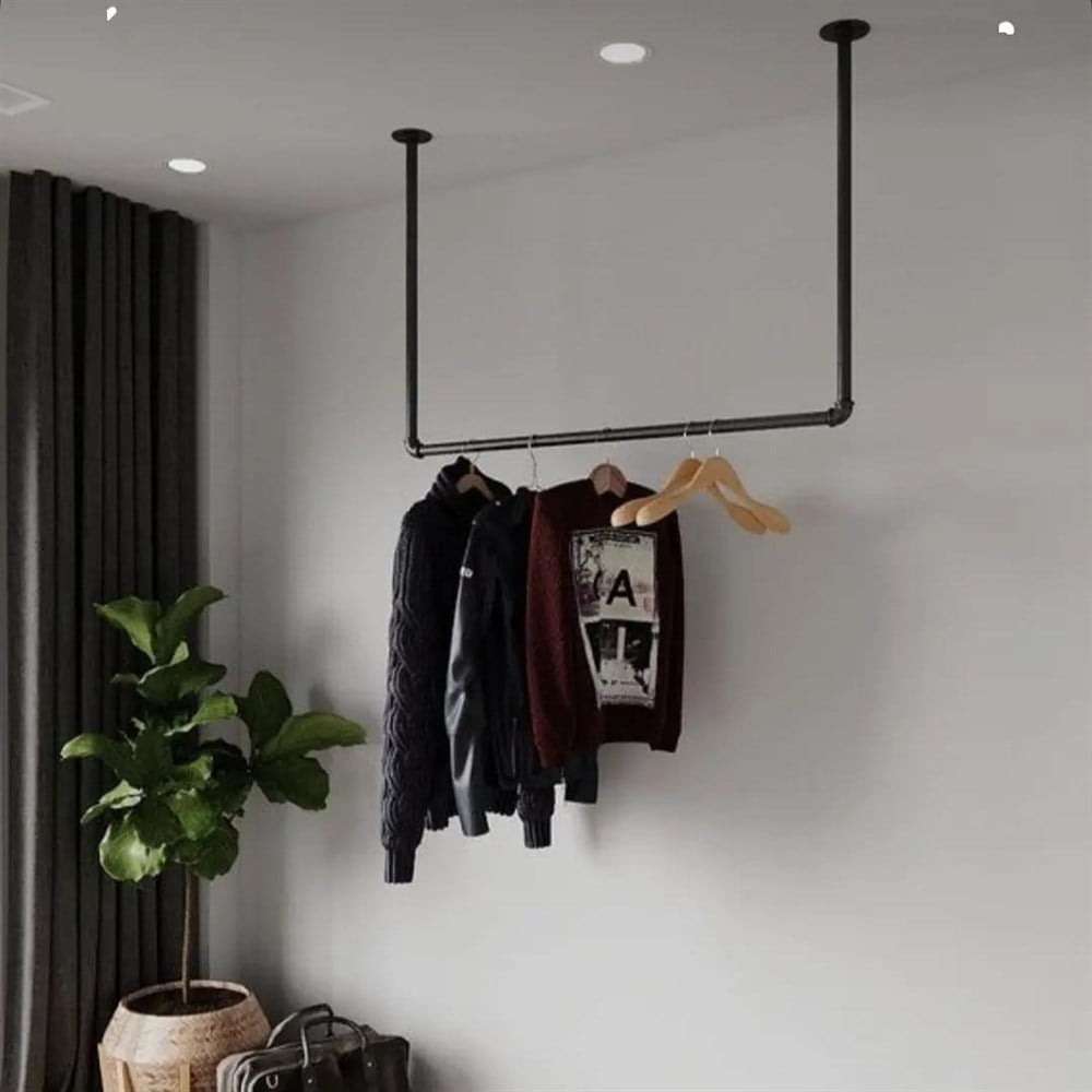 Endustrial Pipe Retro Rustic Decor Demir Boru Mağaza Elbise AskısıAskıTena Dekor Endüstriyel Boru Retro Style Tavan Elbise Askısı
