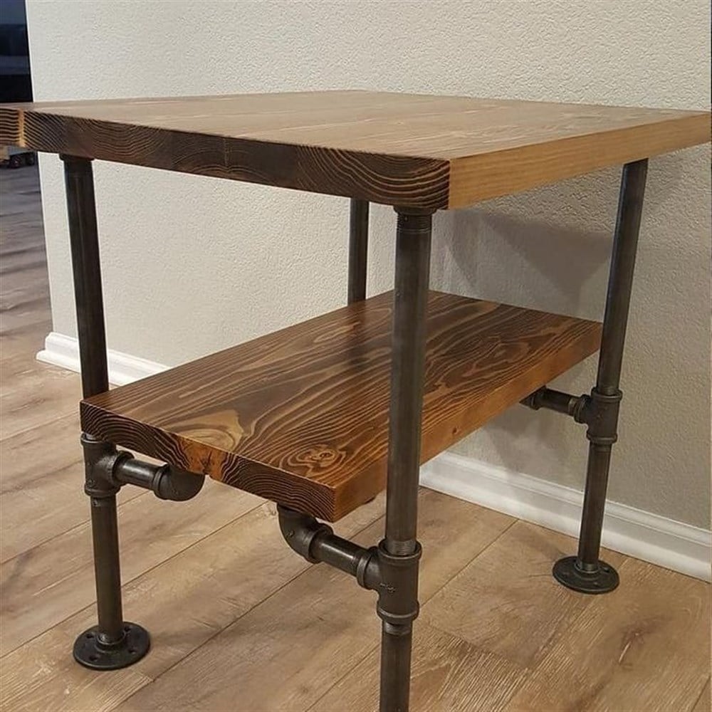 Ev Bahçe DekosayonuTena Dekor Masif Ağaç ve Demir Boru Tasarım Etejer Sehpa Modeli -4