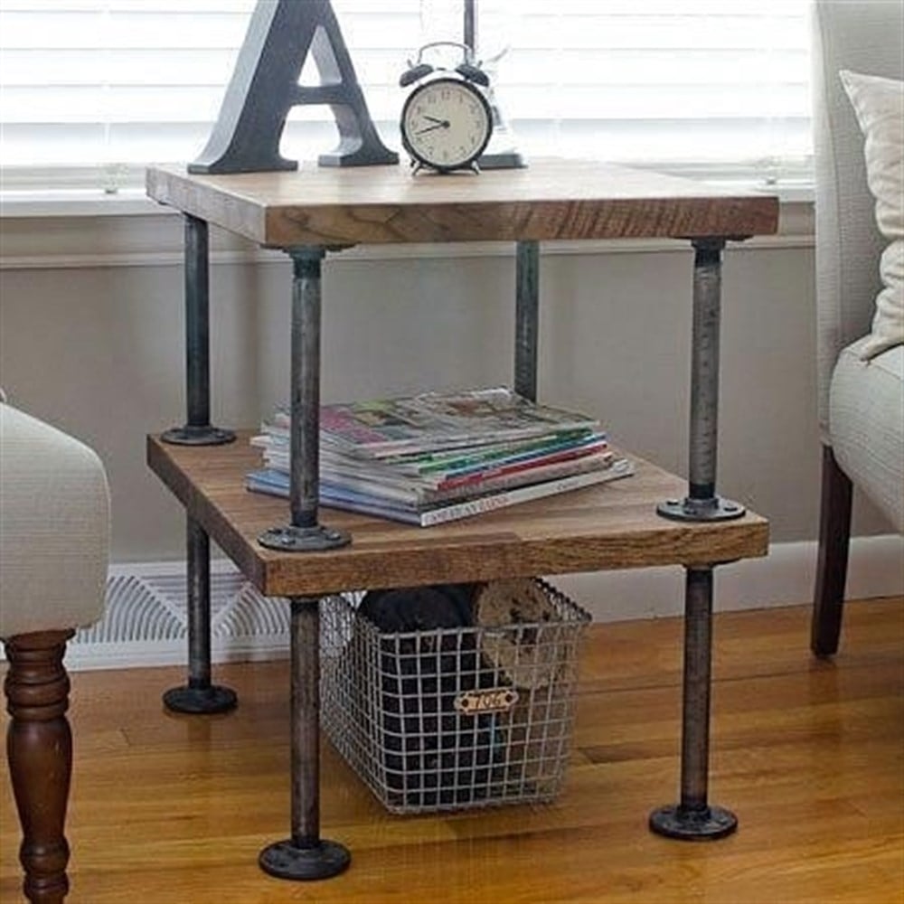 Ev Bahçe DekosayonuTena Dekor Masif Ağaç ve Demir Boru Tasarım Etejer Sehpa Modeli -2