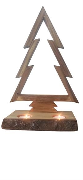 Ev Bahçe DekosayonuTena Dekor Dekoratif Ahşap Ağaç DokuluEl İşçiliği Çam Ağaci 2 Tealight Mumluk