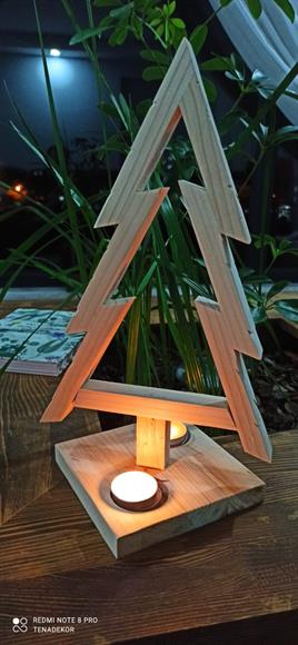 Ev Bahçe DekosayonuTena dekor Dekoratif Ahşap El İşçiliği Çam Ağaci 2 Tealight Mumlukı