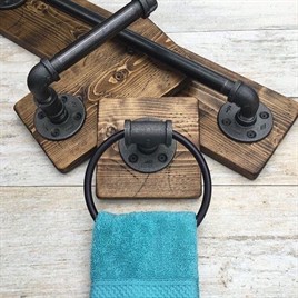 Tena Dekor Rustik Tarz Banyo Havlu Askısı Tuvalet Kağıtlığı 3lü Set