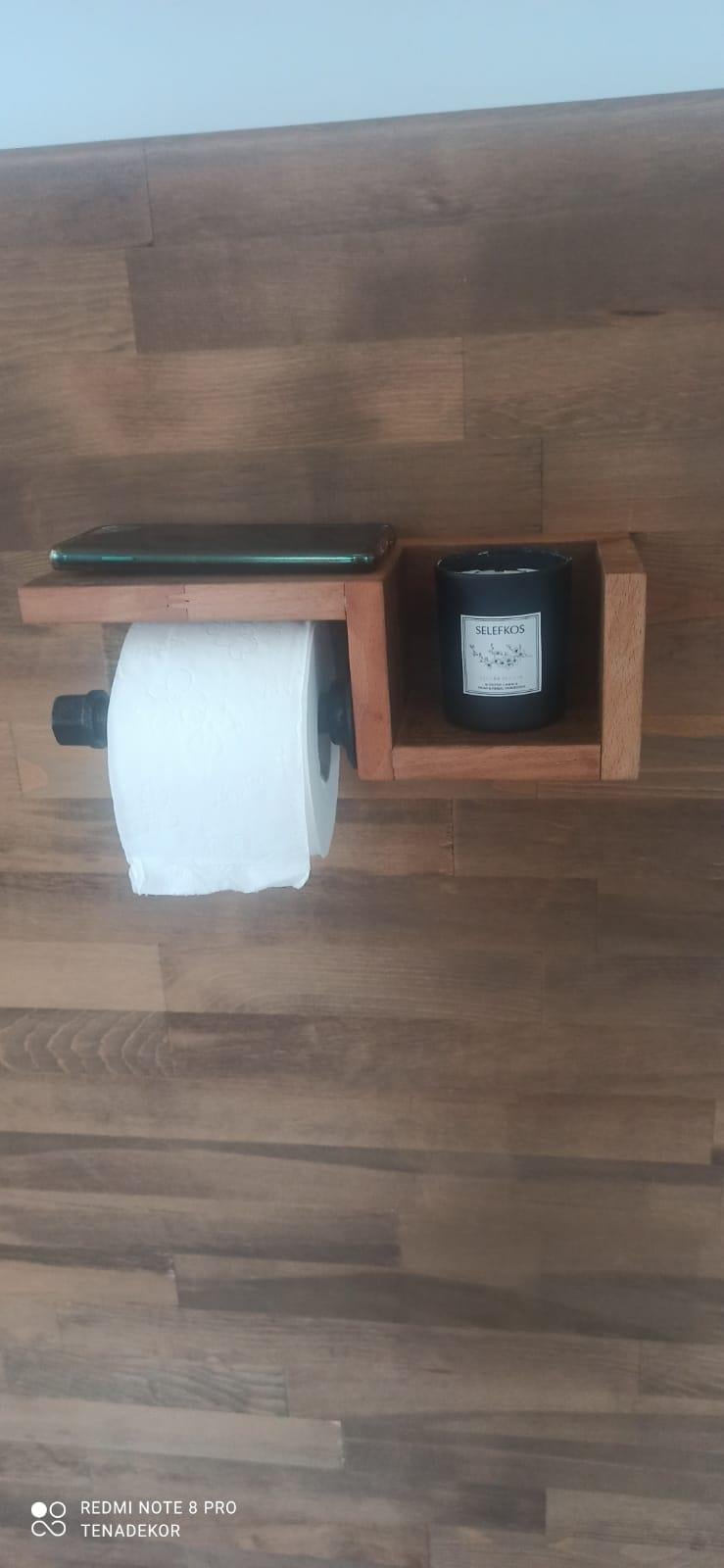 Banyo DekorasyonuTena Dekor Demir Boru Ahşap Raflı Tuvalet Kağıtlığı