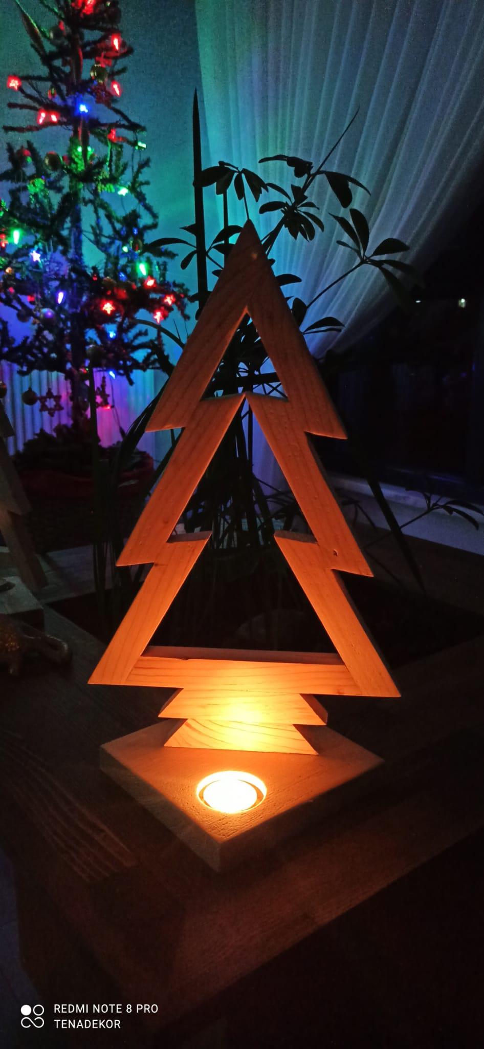 Ev Bahçe DekosayonuTena dekor Dekoratif Ahşap El İşi çam ağaci 1 tealight mumlukı