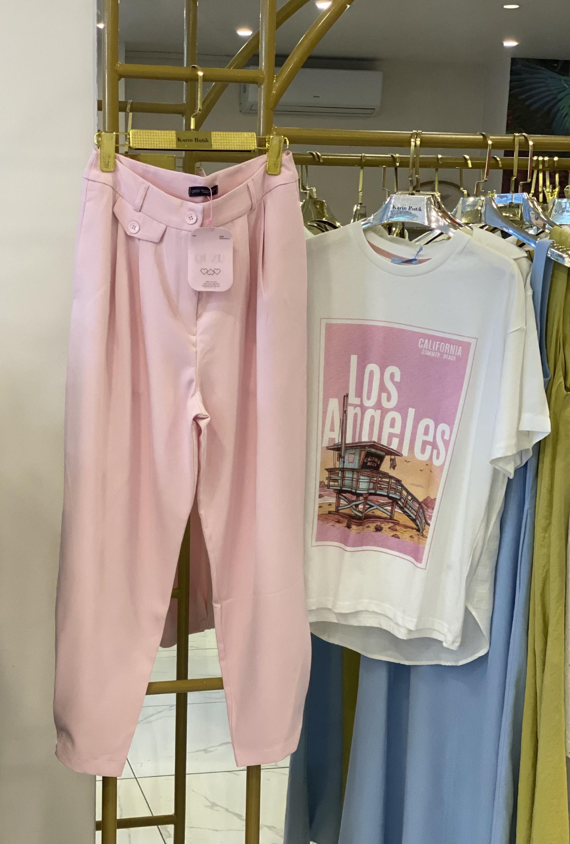 Pembe Kumaş Pantolon