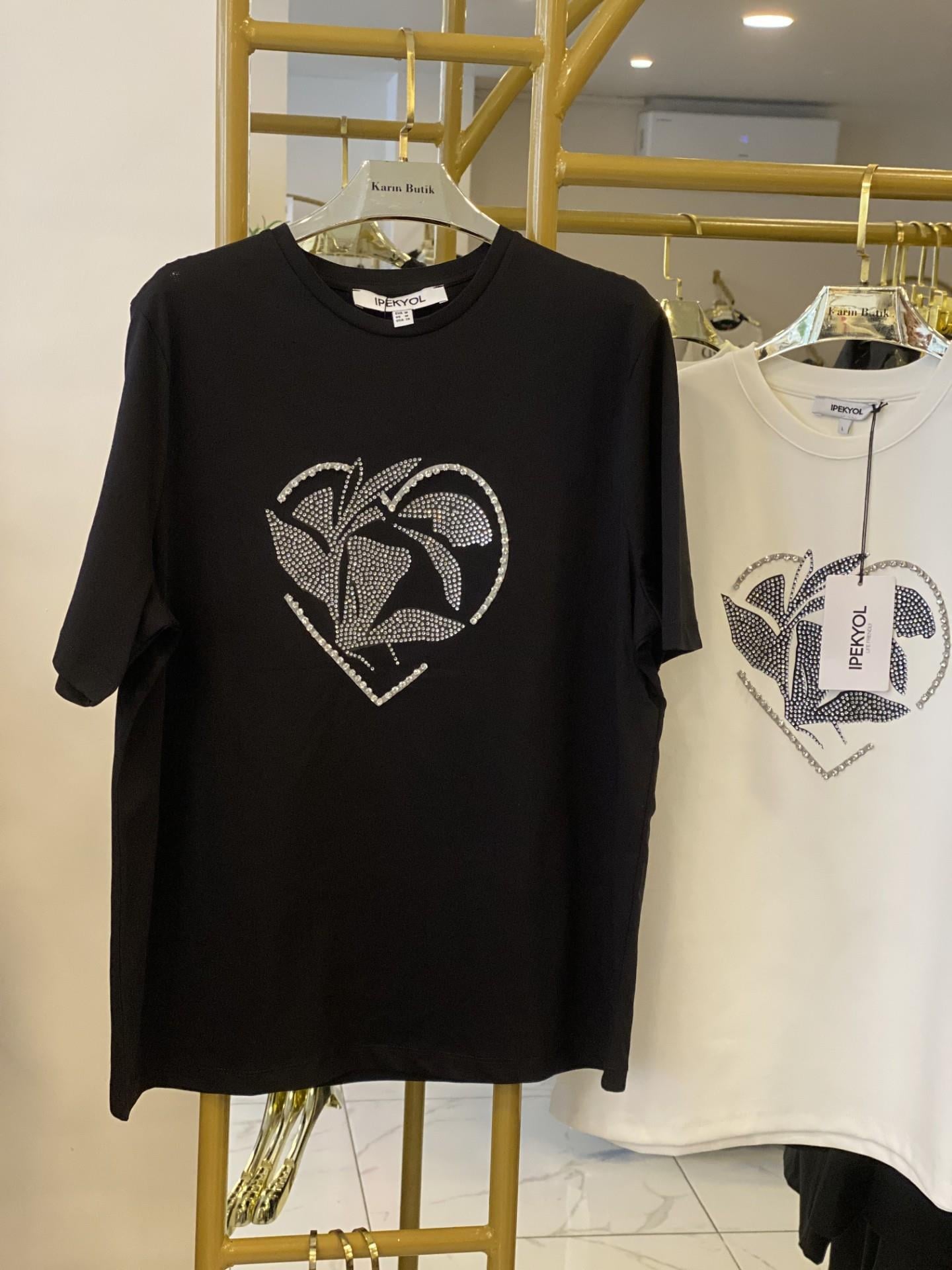 Siyah Kalpli Taşlı Tshirt