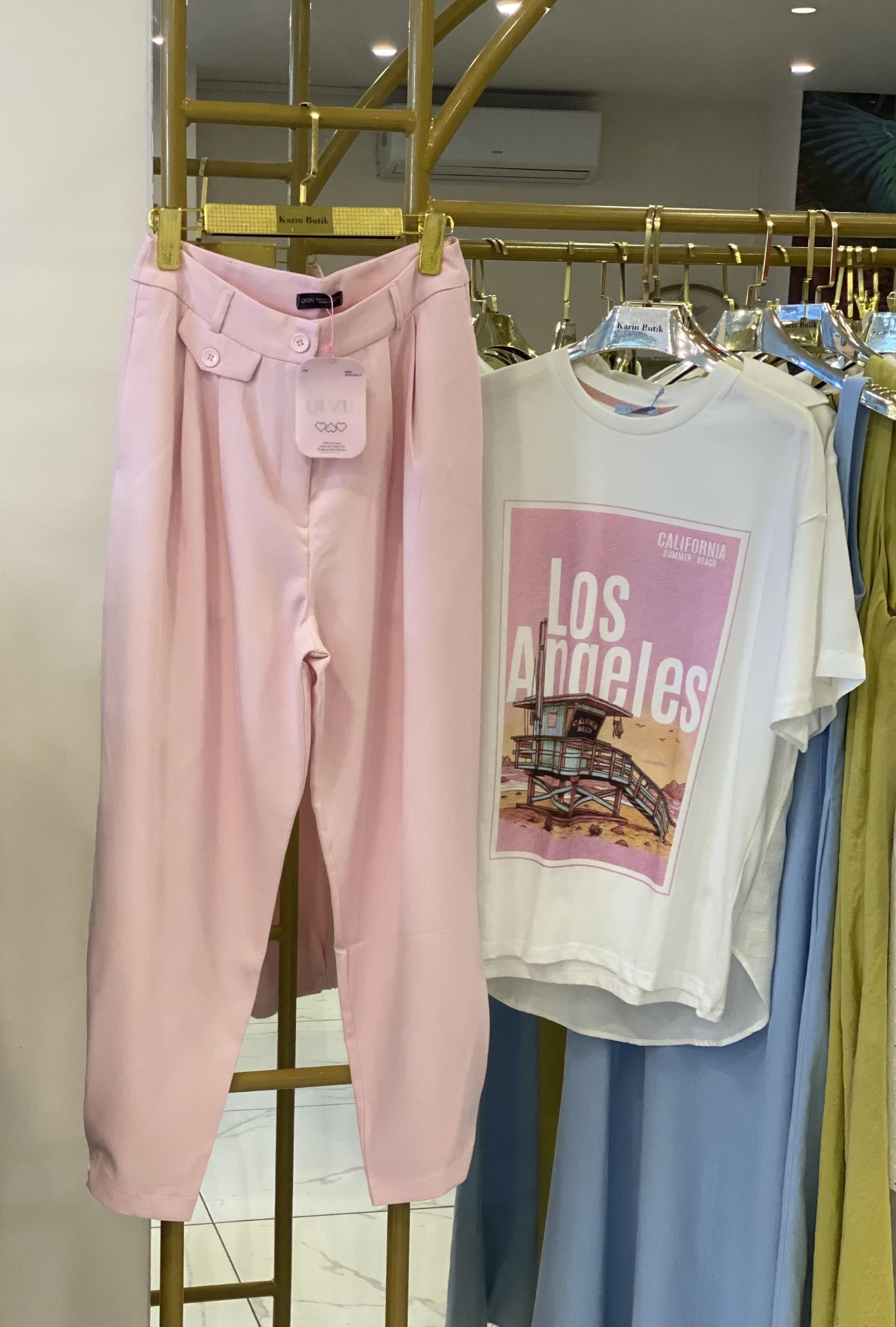 Pembe Kumaş Pantolon