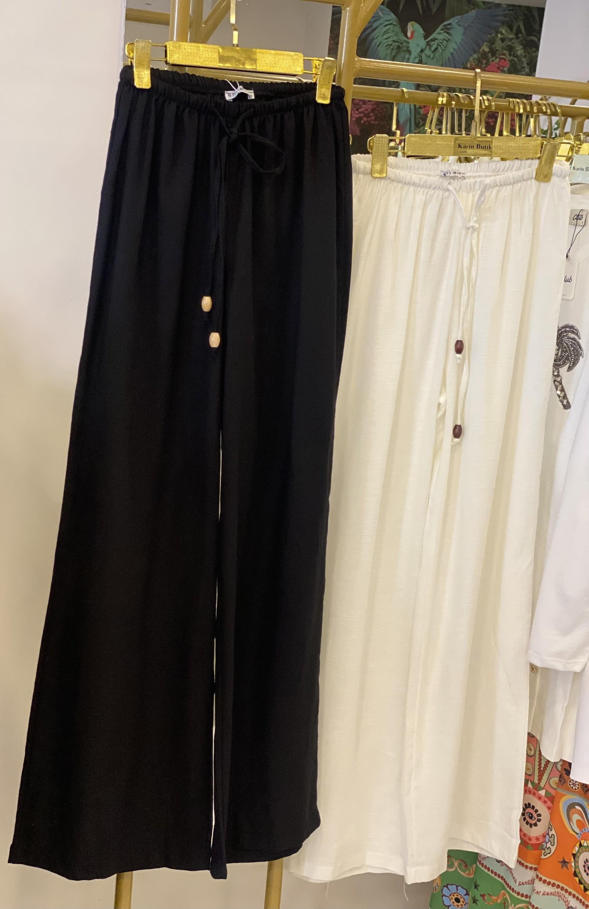 Siyah Keten Bol Paça Pantolon