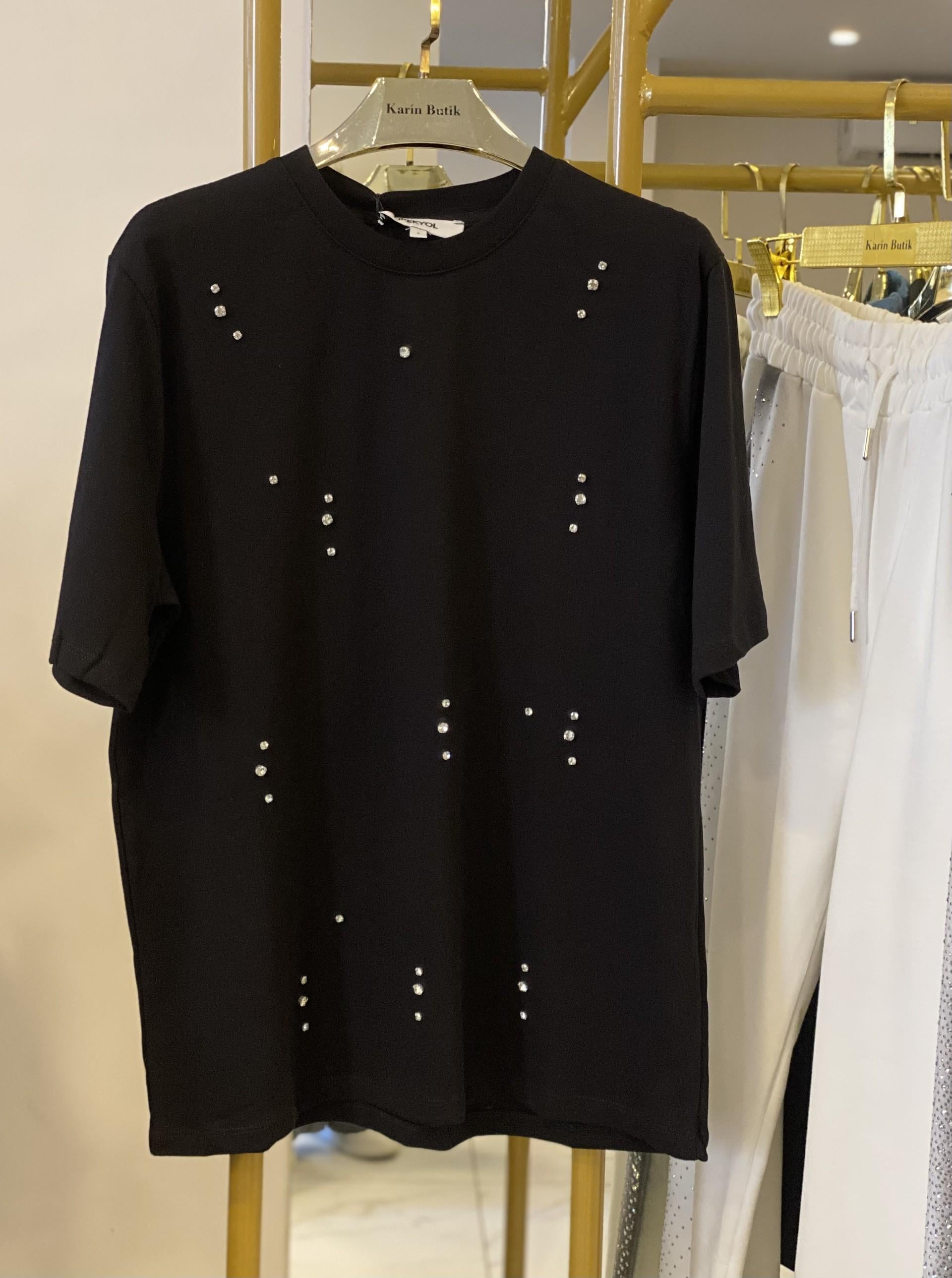 Siyah Taşlı Tshirt