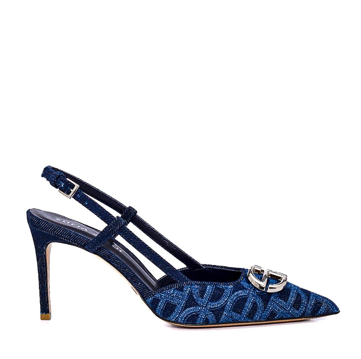 Midu Lacivert Kumaş  Kadın Stiletto & Abiye