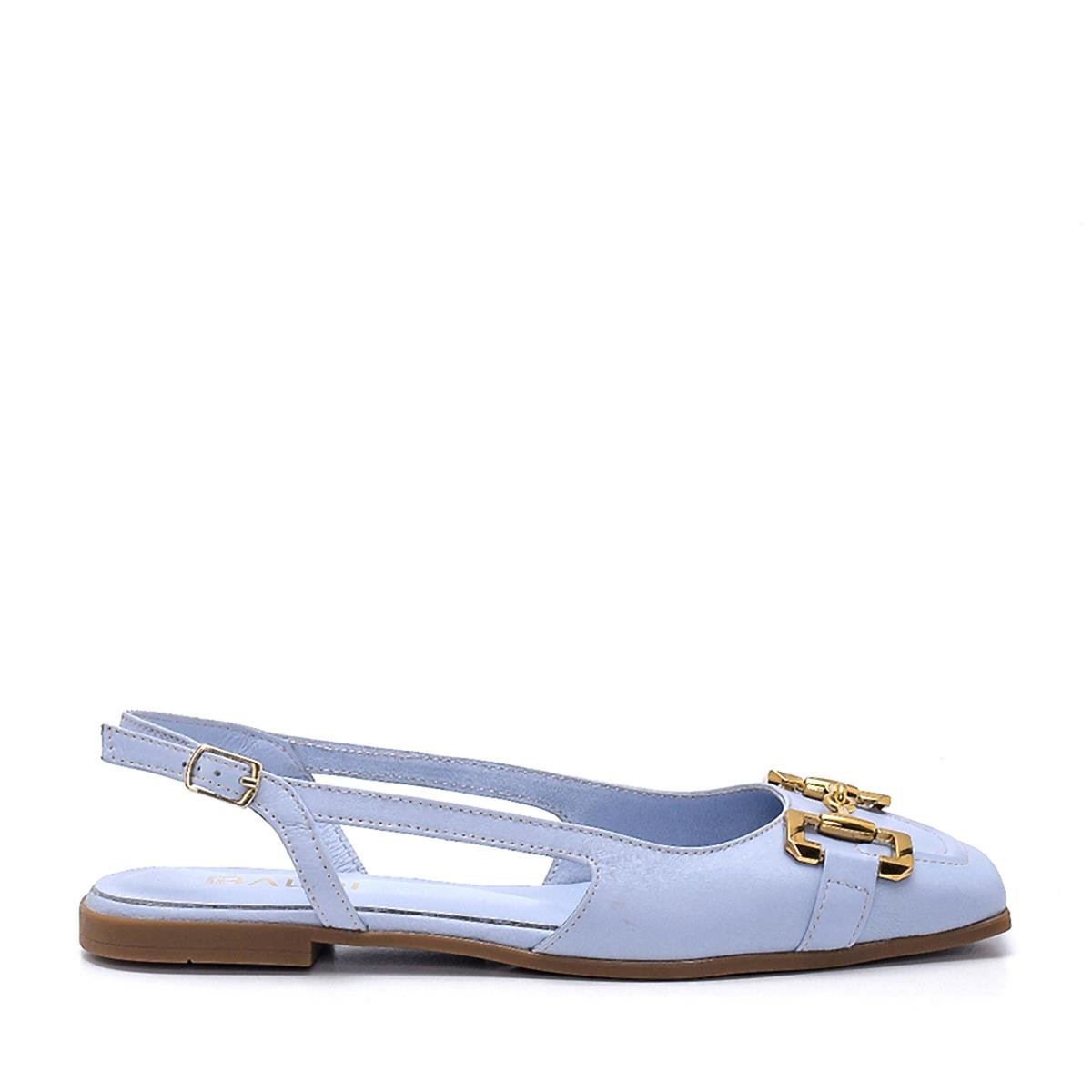 Mouni Mavi Deri  Kadın Düz Sandalet