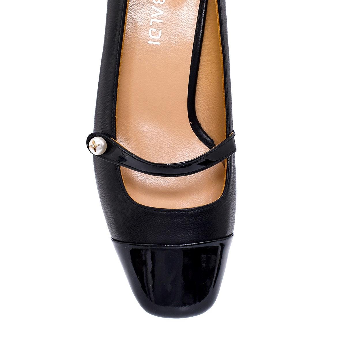 Aztec Siyah Rugan  Kadın Kalın Topuk