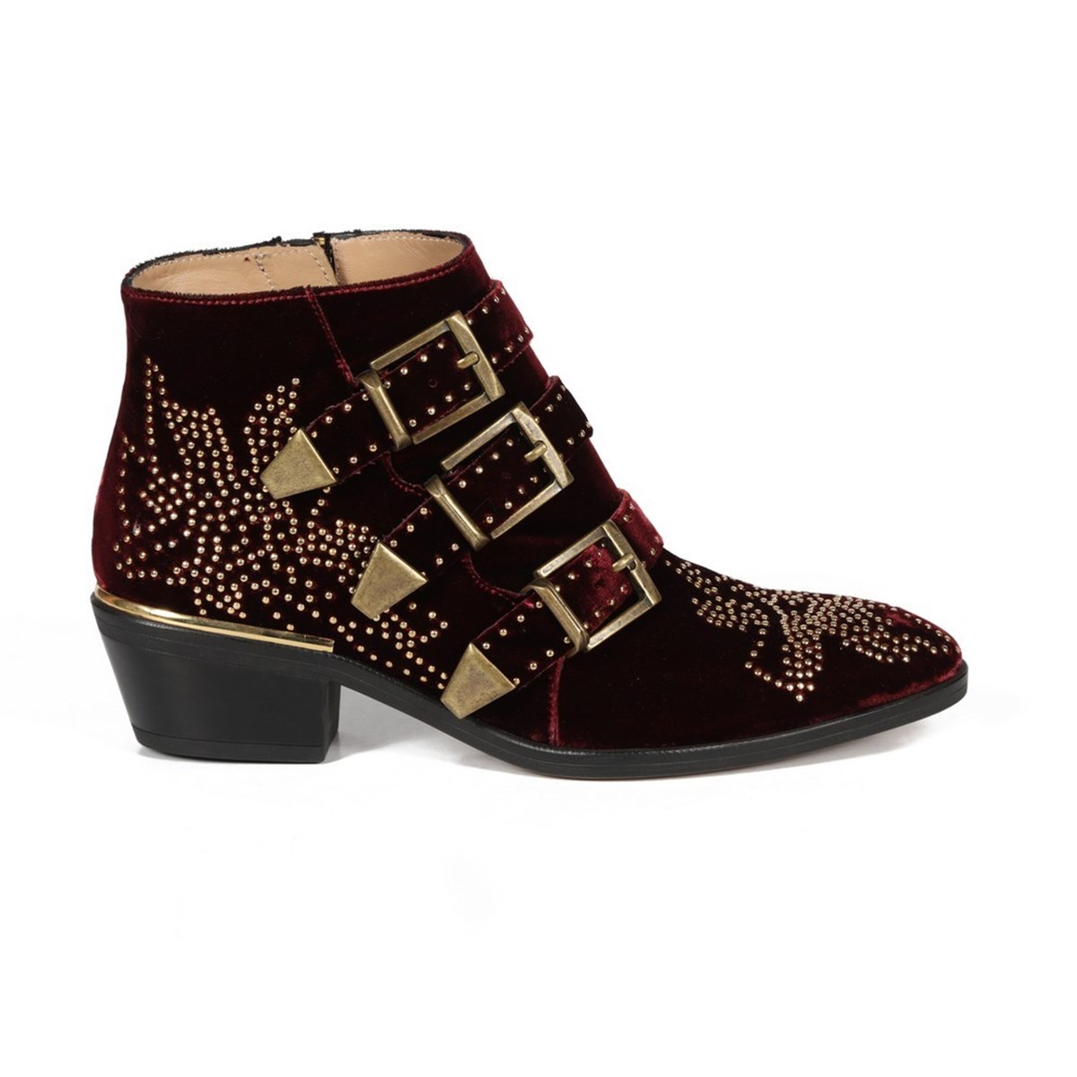 BEGONIA BORDO KADİFE GÜMÜŞ PİMLİ KADIN Bootie