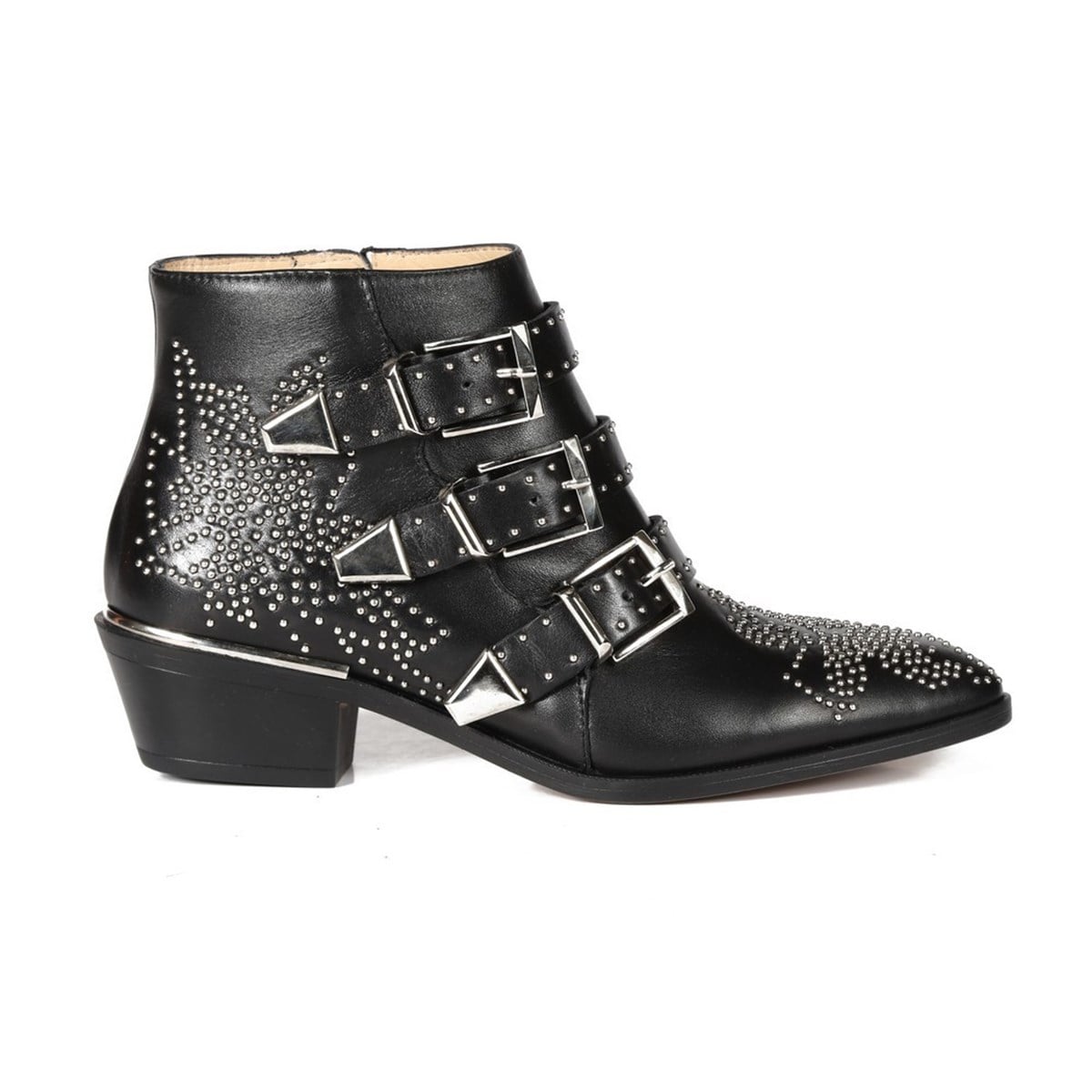 BEGONIA SİYAH DERİ GÜMÜŞ PİMLİ KADIN Bootie