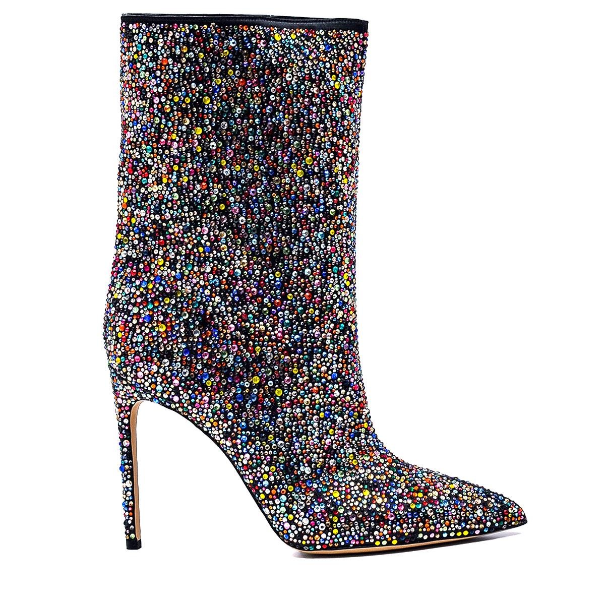 Best Renklı Saten  Kadın Topuklu Bot