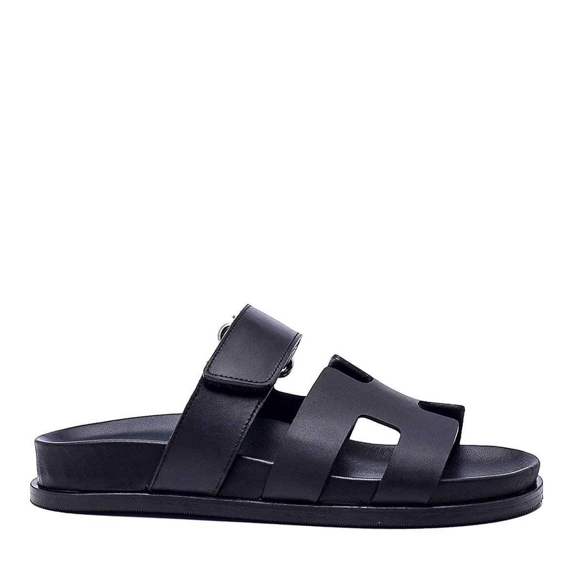 Kekurı Siyah Deri  Kadın Düz Terlik