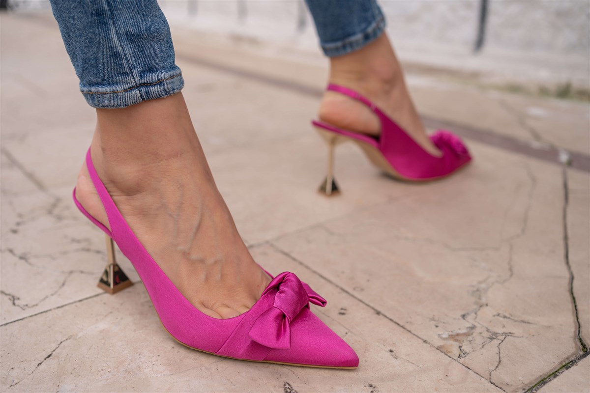 Leaf Fusya Saten  Kadın Stiletto & Abiye