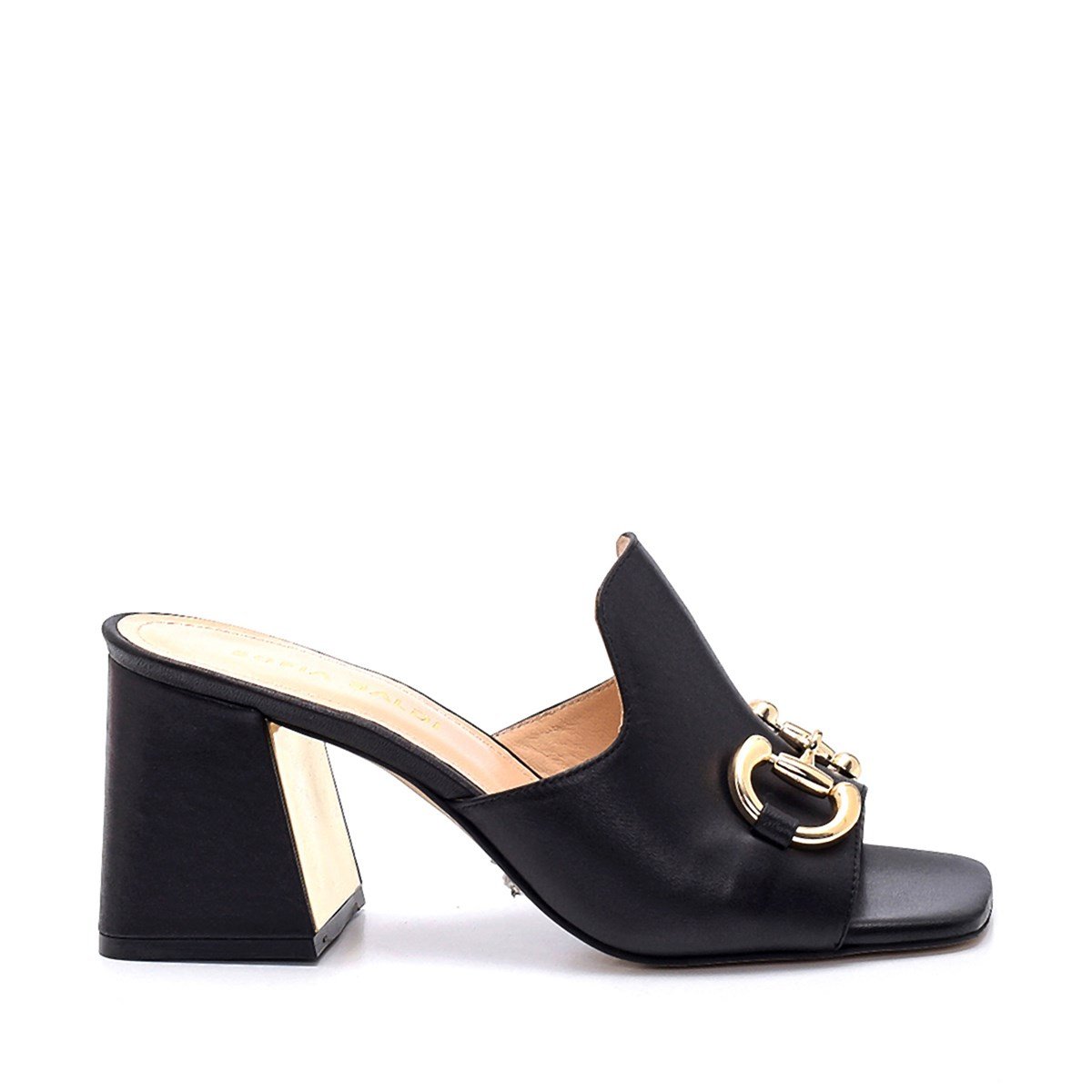 Martına Siyah Deri  Kadın Topuklu Terlik