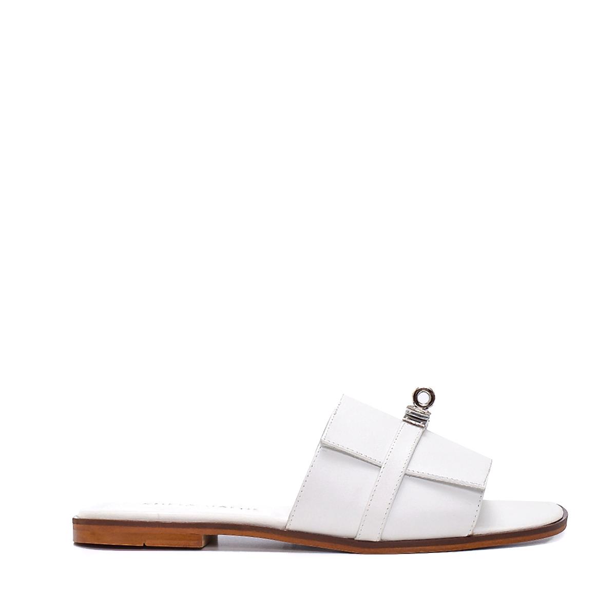 Olega Beyaz Deri  Kadın Düz Terlik