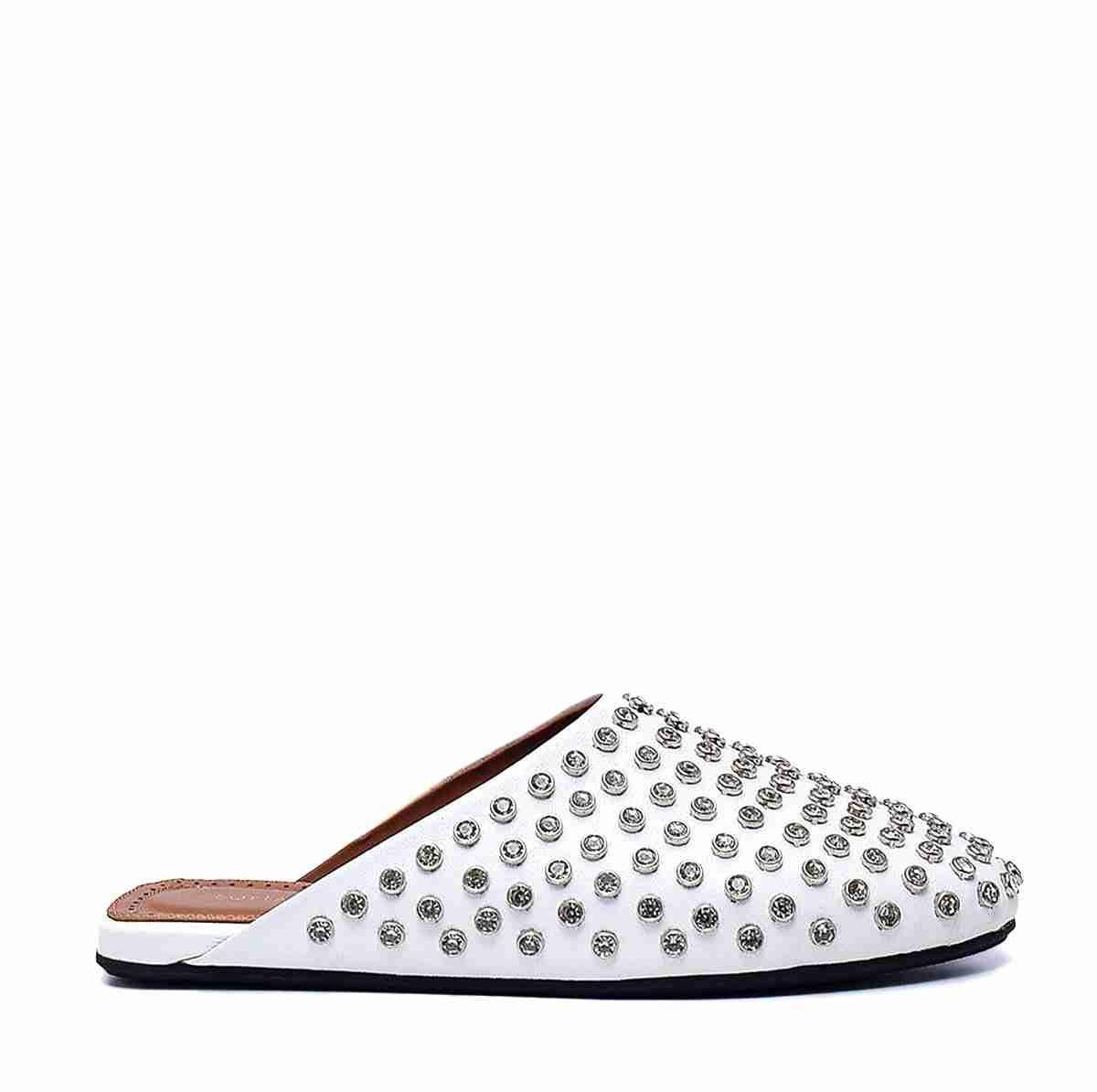 Pıetra Beyaz Deri  Kadın Düz Terlik