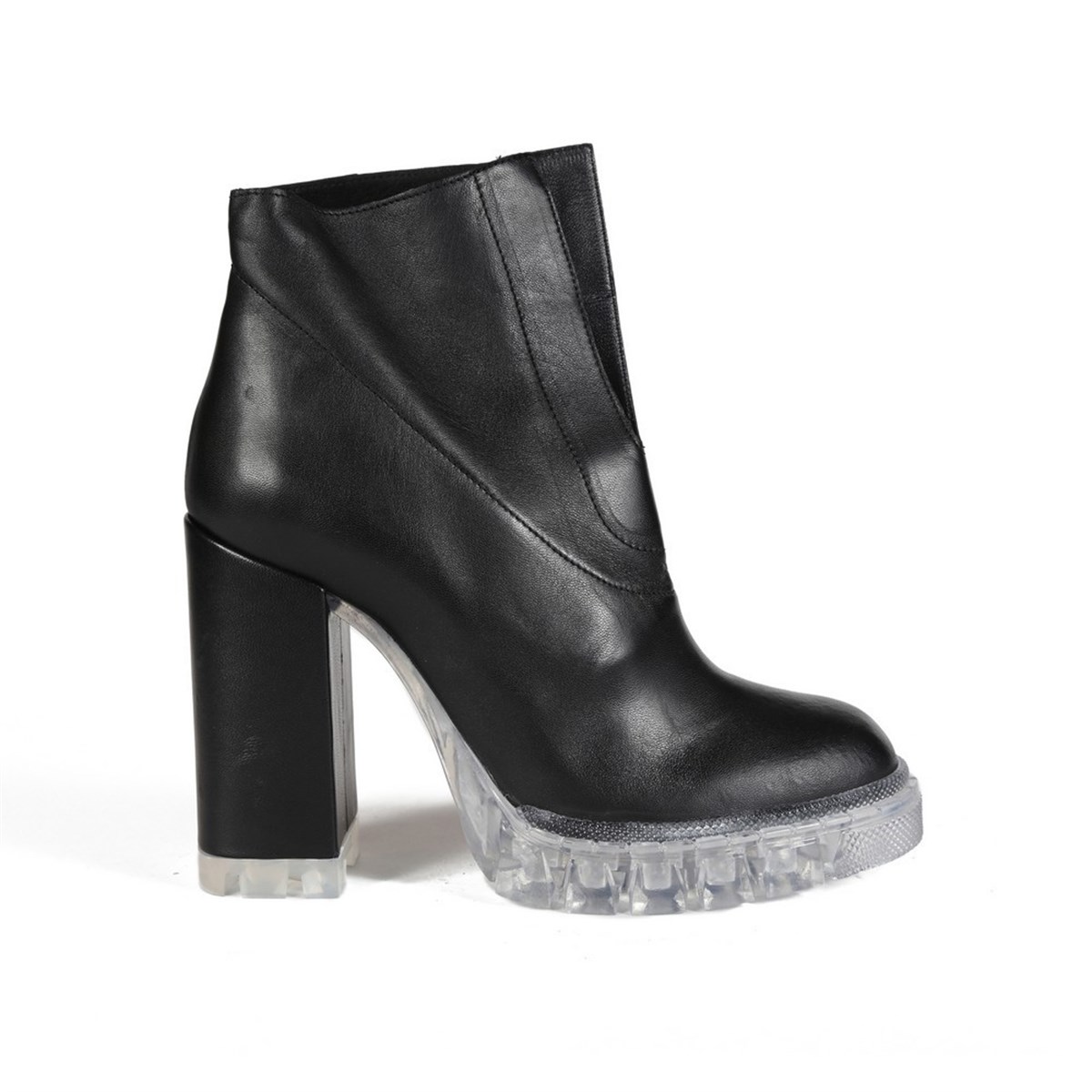 SHOES SİYAH DERİ  KADIN TOPUKLU BOT