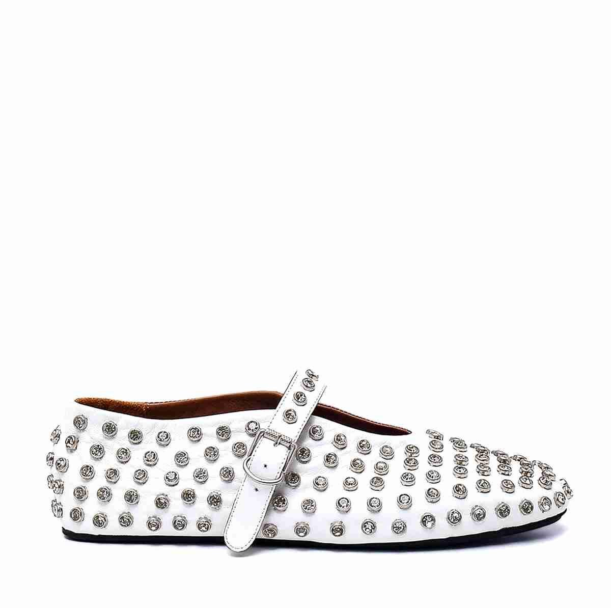 Stone Beyaz Deri  Kadın Babet