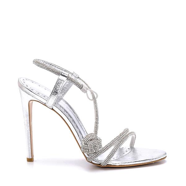 Lına Gümüş Deri  Kadın Topuklu Sandalet
