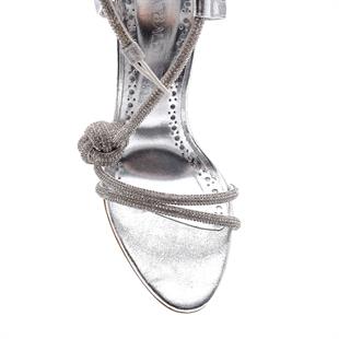 Lına Gümüş Deri  Kadın Topuklu Sandalet