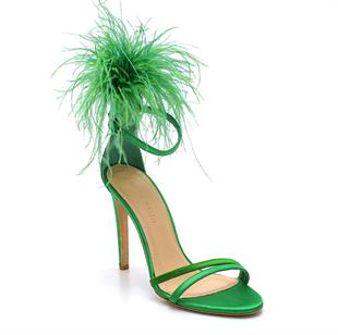 Nıda Yeşil Saten  Kadın Topuklu Sandalet