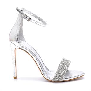 Petal Gümüş Deri  Kadın Topuklu Sandalet