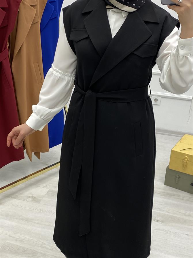Kuşaklı klasik yelek 
