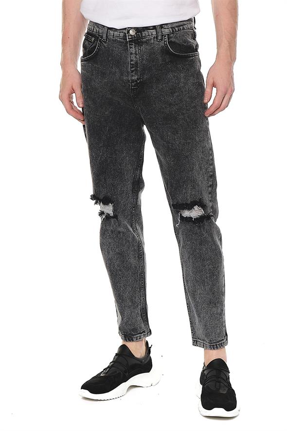CEKMON Erkek Bol Kesim Dizi Yırtık Eskitme Efektli Jean Kot Pantolon 
