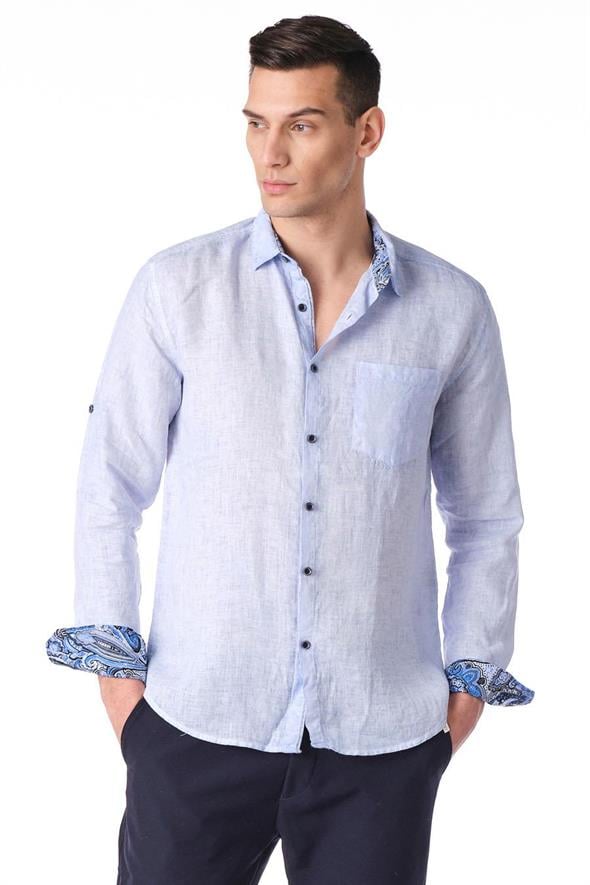 CEKMON Erkek Regular Fit %100 Keten Cep Detaylı Gömlek 