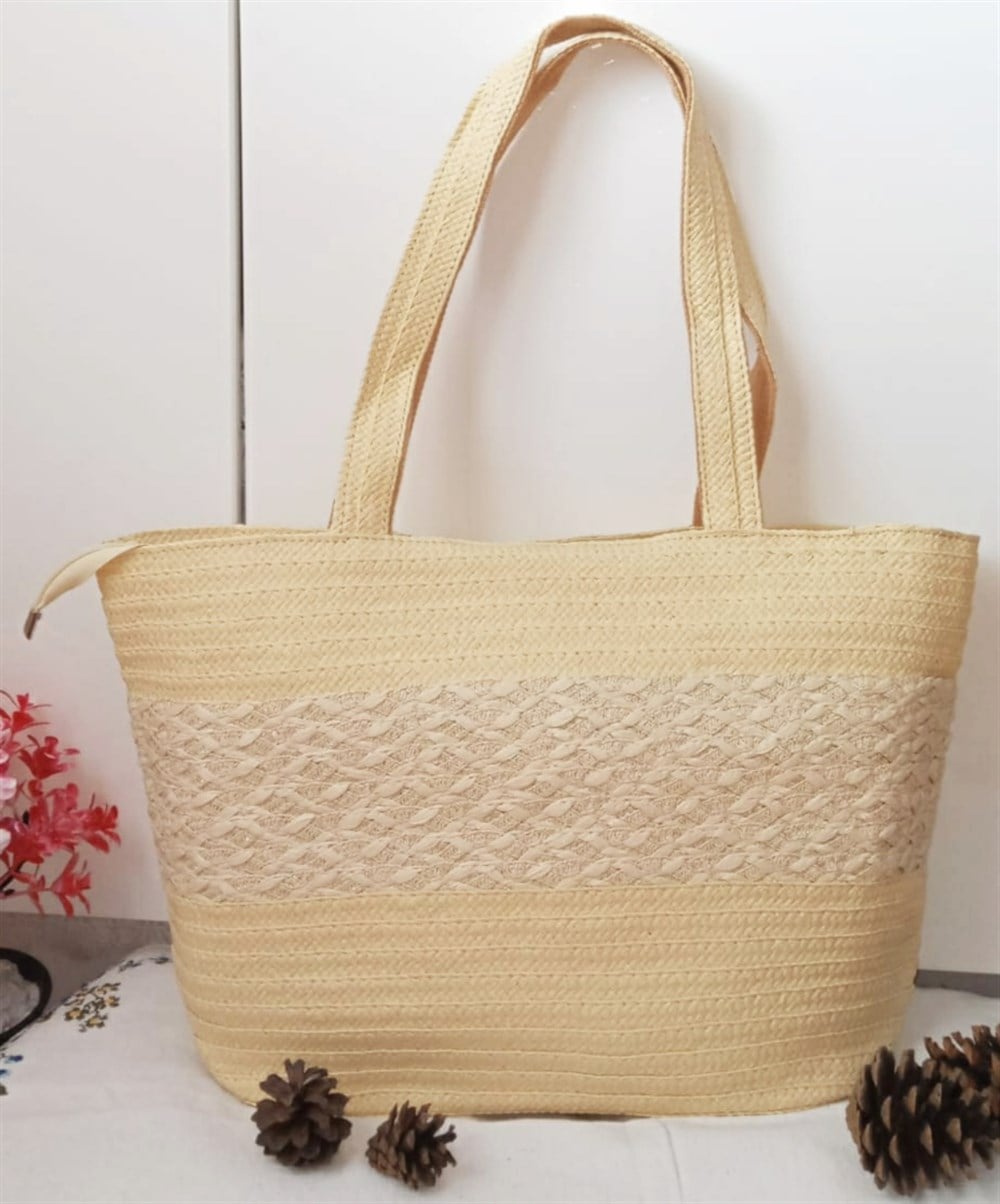 Bayan Hasır Fermuarlı Omuz Çantası