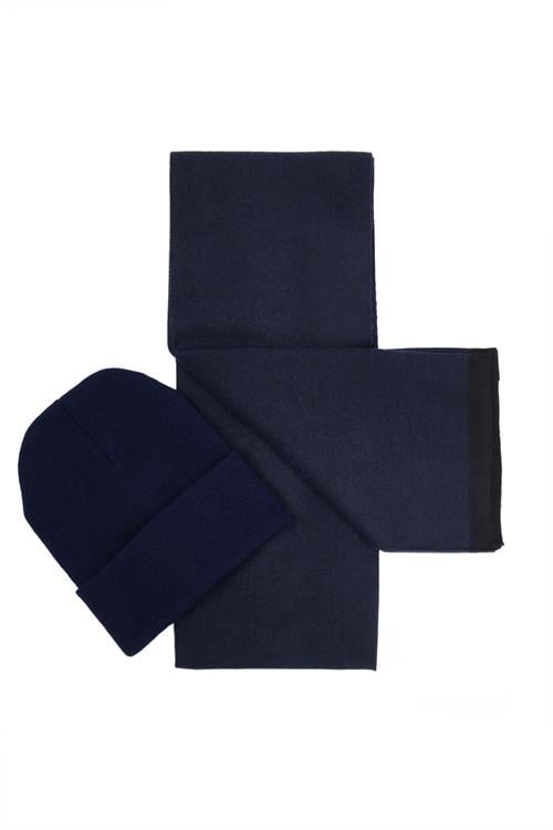Erkek 2li Paket Sıcak Tutan Lacivert Atkı Bere Set
