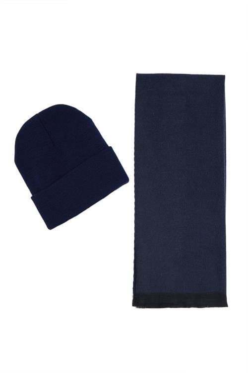 Erkek 2li Paket Sıcak Tutan Lacivert Atkı Bere Set