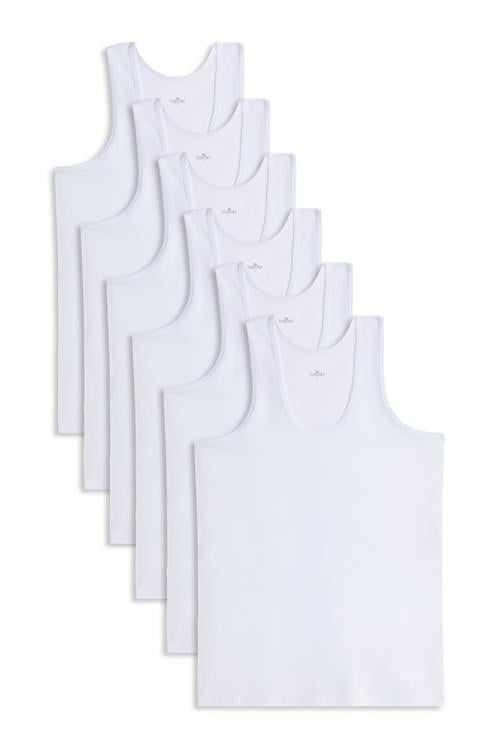 6 Adet Compact Penye Beyaz Erkek Atlet %100 Pamuk Standart Fit Normal Kesim 6lı Paket