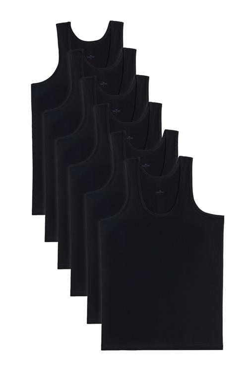 6 Adet Compact Penye Siyah Erkek Atlet %100 Pamuk Standart Fit Normal Kesim 6lı Paket