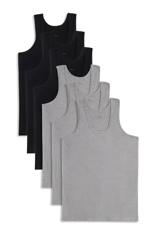6 Adet Compact Penye Siyah-Gri Erkek Atlet Pamuklu Standart Fit Normal Kesim 6lı Paket