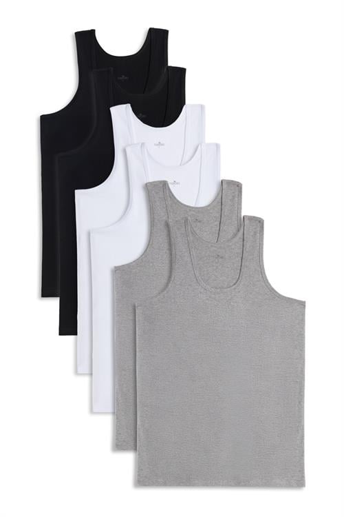 6 Adet Compact Penye Siyah-Beyaz-Gri Erkek Atlet Pamuklu Standart Fit Normal Kesim 6lı Paket