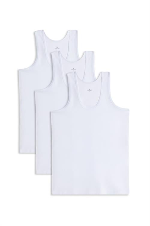 3 Adet Compact Penye Beyaz Erkek Atlet %100 Pamuk Standart Fit Normal Kesim 3lü Paket