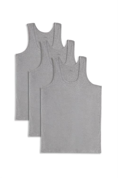 3 Adet Compact Penye Gri Erkek Atlet Pamuklu Standart Fit Normal Kesim 3lü Paket