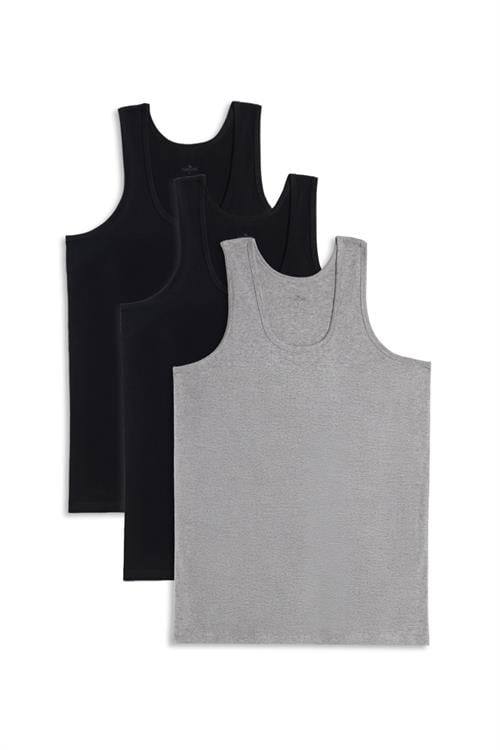 3 Adet Compact Penye Siyah-Gri Erkek Atlet %100 Pamuk Standart Fit Normal Kesim 3lü Paket