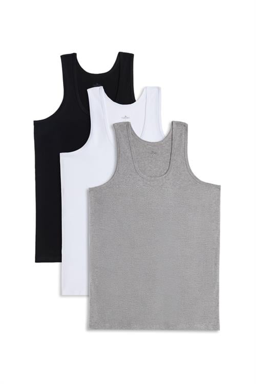 3 Adet Compact Penye Siyah-Beyaz-Gri Erkek Atlet Pamuklu Standart Fit Normal Kesim 3lü Paket