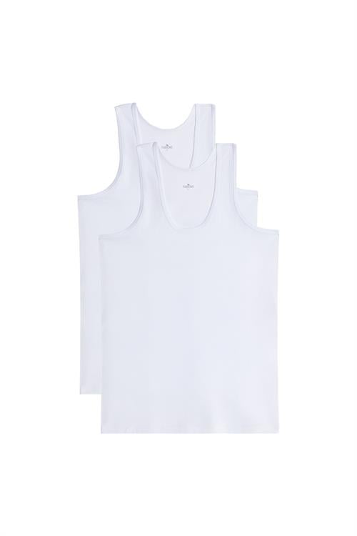 2 Adet Compact Penye Beyaz Erkek Atlet Pamuklu Standart Fit Normal Kesim 2li Paket