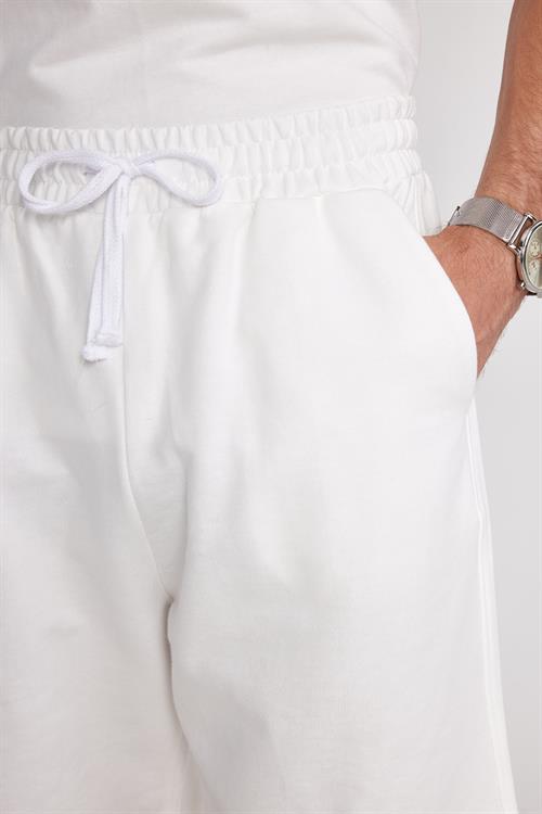 Relax Fit Rahat Kesim %100 Pamuk Hafif Kalın Özel Tasarım Erkek Ekru Şort Tişört Takım